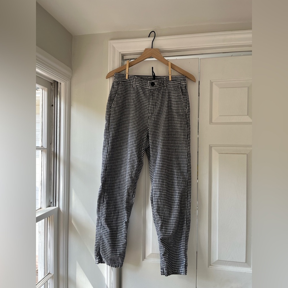 Uniqlo Women’s Navy and White Gingham Trousers